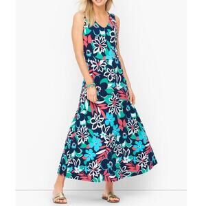 Talbots Plus Size 2X Dress Maxi Long Floral V Neck Pullover Jersey Sleeveless
